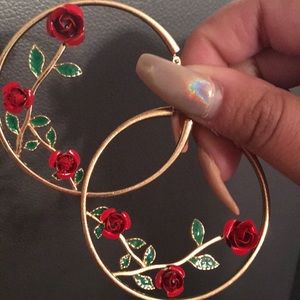 Red Rose hoop earrings 🌹